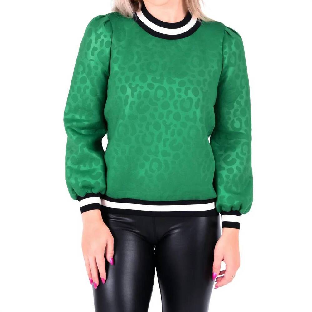 NEW EMILY MCCARTHY julia day pullover in evergreen cheetah